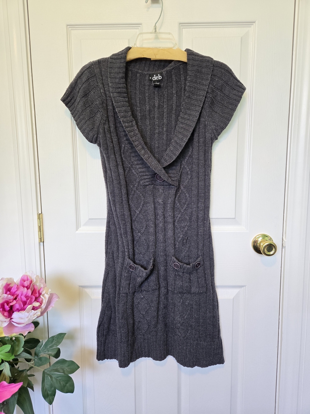 deb Charcoal Ribbed Knit Sweater Dress, sz L